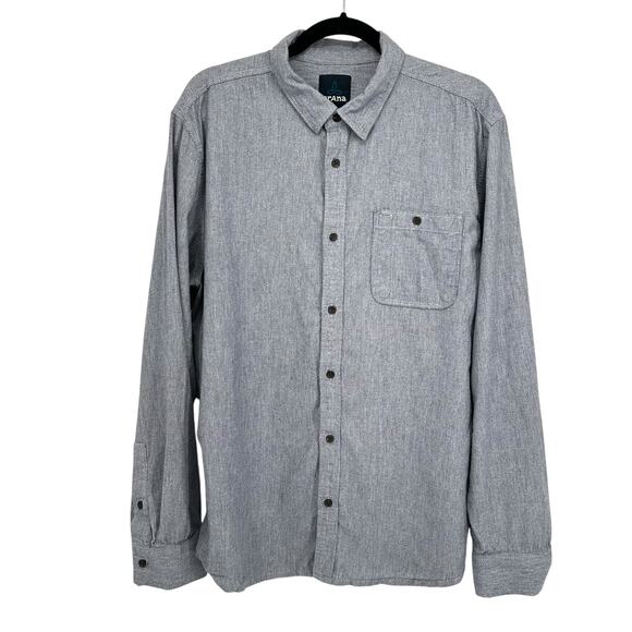 Prana Men’s Jaffra Button Down Shirt Large Gray Long Sleeve Casual Outdoors - Picture 1 of 7